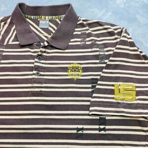 Vintage Nike Lebron James Polo Shirt Mens XL Brown Stripe Lion Crest Logo XXIII